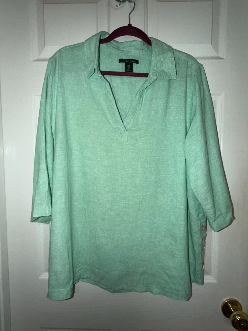 TAHARI Mint Green Linen Blend Blouse 1X